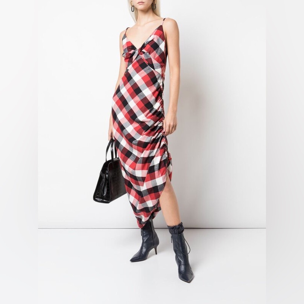 MONSE 100%cotton asymmetrical plaid dress